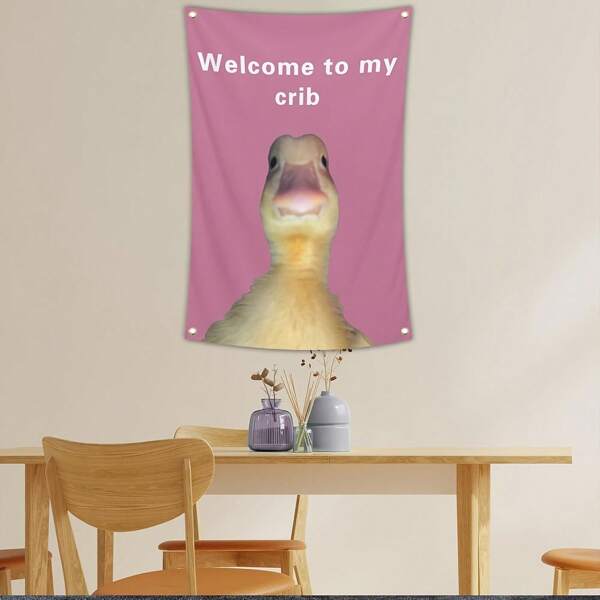 Welcome To My Crib Duck Funny Flag Banner Flag For Room ,Funny Poster Cave Wall Flag With 4 Brass Grommets For College Dorm Room Decor, Home Decor, Outdoor Party Room Decoration Stuff Bedroom Decor Tapestry