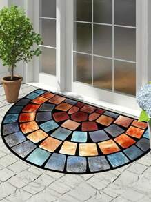 Capacho de porta com estampa de pedra colorida, 1 peça, de poliéster, lavável, com design semicircular retrô, adequado para decoração de quarto, entrada ou casa - durável, fácil de limpar, usado para decoração de porta, banheiro e entrada - disponível em vários tamanhos, resistente a manchas, resistente e à prova de poeira