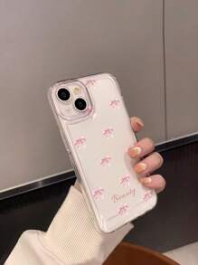1 Stück Kundenspezifische Ins-Stil Rosa Schleife Muster Full Body Anti-Rutsch Transparent TPU Handyhülle passend für 16 Pro Max/15/14 Plus/13 Pro/12 Pro Max/11/Xs Max/8/7
