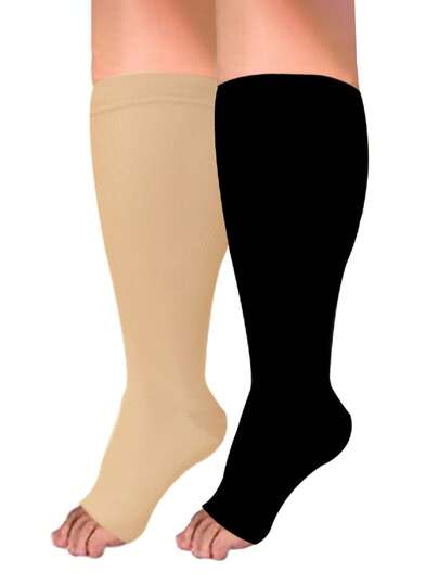 1 Or 2 Pairs Plus Size High Elasticity Compression Socks, Sports & Fitness Socks For Overweight, Fall Socks