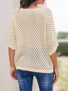 Women's Fashion Solid Color Hollow Out Ribbed Knit Cropped Sweater, Minimalist Style, Suitable For Spring, Summer And Autumn