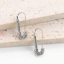 1 Pair Unique Minimalist Paper Clip Design Earrings, Fashion Personalized Party Jewelry Gift For Women
