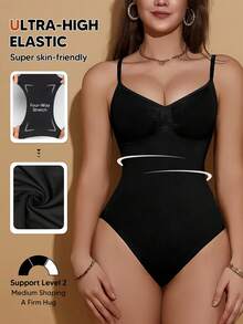 Áo liền thân định hình eo màu trơn cho nữ, không đường may, thích hợp mặc nhiều lớp, màu đen thanh lịch cho mùa hè. - màu đen - Xem 5