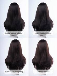 alicegarden 1 款带刘海的合成耐热假发，黑茶直发假发，26 英尺长，由纤维制成，适合日常使用，自然逼真的假发。 - 黑棕色 - 查看 6