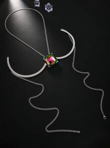 Collier avec pendentif carré en cristal coloré et sexy, chaîne de corps, bijoux pour femmes, 1 pièce