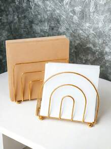 1pc Gold Iron Paper Towel Holder, Multifunctional Paper Napkin Clip For Dining Room, Restaurant, Cafe, Bar, Unique Gold Frame/Half Circle Design, Suitable For Dining Table, Coffee Table, Kitchen Counter, Tabletop Decor