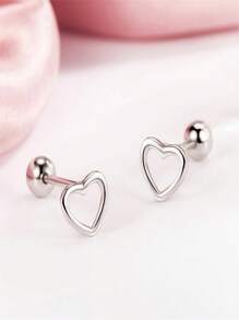 1 Pair Of Hollowed-Out Heart-Shaped Ear Studs With Heart-Shaped Screws