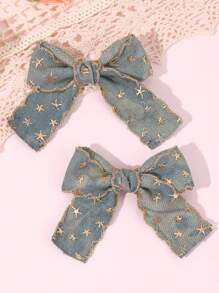 2pcs/6pcs Girls Star Bowknot Hair Clips Hair Accessories For Daily Life