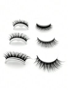 奥黛丽单对装/3对装自粘假睫毛，防水可重复使用，自然逼真，打造洋娃娃般的美睫效果，长度10-16毫米，每包3对，预涂胶设计，按压式贴合，细条假睫毛。（1对不含胶水） - 自然纖長款 - 查看 6