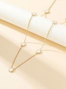 1pc Fashionable Elegant Style Lucky White Clover Pendant Necklace For Women, Long Sweater Chain