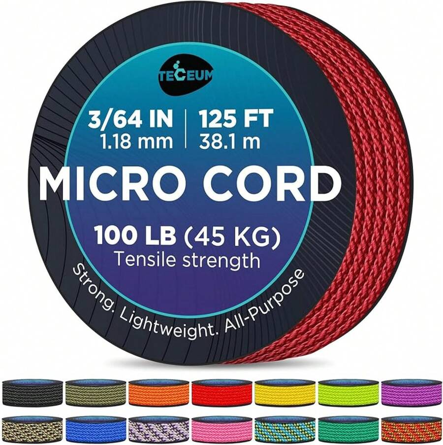 TECEUM Micro Paracord – 118 Mm X 125 Ft – Micro Utility Cord – Thin Braided Paracord Rope – Best Crafting, Projects, Fishing, Camping – Wind Chime – Survival Strong String - 紅色 - 查看 1