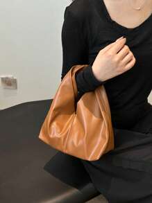 Bolso de hombro de piel sintética de unicolor y moda versátil, bolso tipo baguette minimalista casual y pequeño para mujer