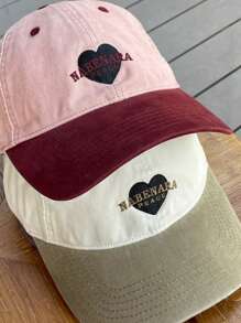 1 Stück Retro Kontrast Farbe Baseballkappe mit Herz und Buchstaben Stickerei, amerikanischer Lässig Stil, geeignet für Frühling/Sommer Outdoor Reisen Sonnenschutz, modischer vielseitiger Sportshut