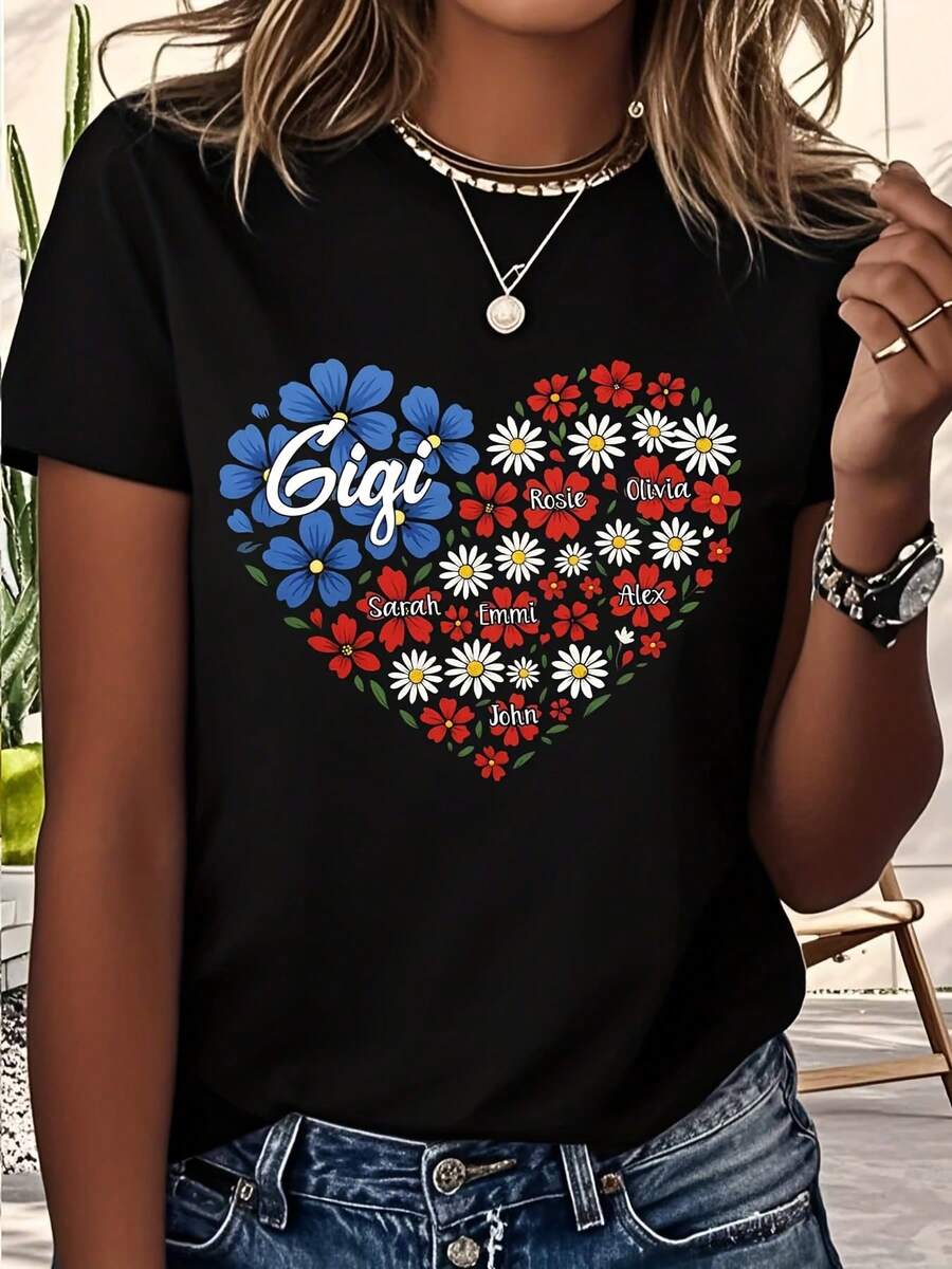 Camisetas personalizadas para la abuela, camiseta del 4 de julio para la abuela, camiseta personalizada para mamá con nombres de los hijos, camiseta patriótica de la Independencia - Negro - Ver 1