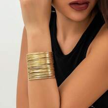 1pc New Fashion Street Style Punk Party Open Bangle, Hollow Wire Multilayer Women Wrist Bracelet