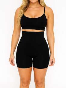 Slim Plus High Waist Compression Shapewear Shorts - 黑色 - 查看 3