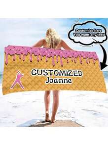 1pc Customizable Oversized Waffle Printed Beach Towel - Soft Polyester, Super Absorbent, Durable, Ideal For Beach, Pool, Camping & Travel, Modern Waffle & Baseball Design, Beach Accessory | Customizable Towel | Absorbent Fabric, Beach Blanket Bathroom Decor Summer Beach Essentials