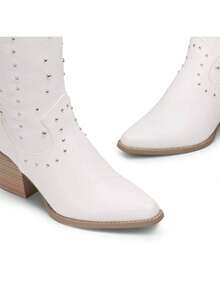 Women's Comfortable Western Boots Waterproof Cowboy Cowgirl Pull-On Mid Calf Boots Stylish And Beautiful Party Dressing Boots For Ladies - White - View 8