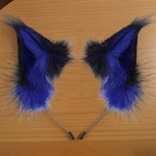 Fox Ear Hair Band For Women Cute Faux Fur Animal Hair Hoop Costume For Halloween Christmas, Party - 藍色 - 查看 3