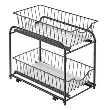 SONGMICS Küchen-Organizer, Küchenregal, Ordnungssystem, 2 Ebenen, stapelbar, erweiterbar, mit Metallkörben, für Küche, Badezimmer, tintenschwarz - Schwarz - Übersicht 2