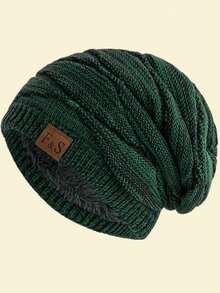 JZML 1pc Letter Decor Soft Knitted Ski Cap With Thermal Lined For Outdoor Halloween Beanie Fall Outfit - Mixed Color - F&S - View 22