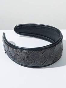 1 pièce Bandeau large tressé en raphia style coréen à carreaux pour femme, coiffe minimaliste mode à double ton et grille haute, accessoire de cheveux bohème polyvalent, bandeau, diadème, cerceau à cheveux