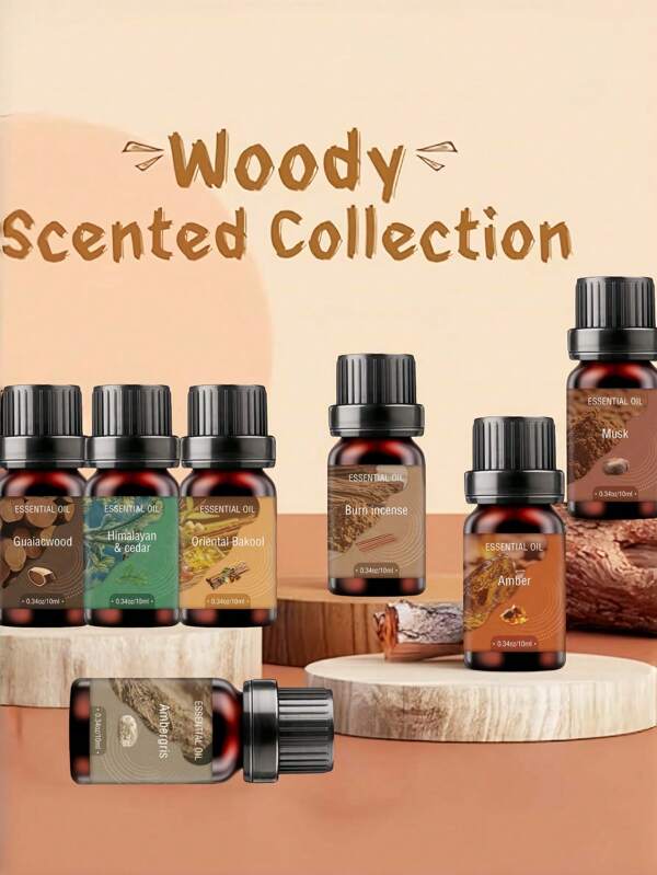 1pc 10ml Wood Essential Oil Set 100% Pure Quality Aromatherapy Essential Oil, Natural Fragrance Oil For Diffusers, Candles And Humidifiers - Relaxing Home And Car Air Freshener Gift Set, With Exotic Forest Scene Packaging, Essential Oil Fragrance The Essential Oil Humidifier Can Be Used For Sleeping, Essential Oil For Automobile,