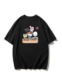 Sanrio Sanrio Hellokitty Family Portrait Big Print Cartoon T-Shirt Ladies' Home Clothes Top White Loose Short Sleeve Summer Joker Couples' Home Clothes Pajamas