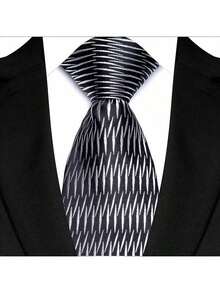 Luxury 8CM Men Tie Gray Grey Black & White Color Dot Stripes Floral Necktie For Man Groom Jacquard Woven Neck Tie For Business Wedding Party - Black and White - View 4