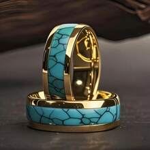 1 pieza de anillo de boda/compromiso de acero inoxidable de 8 mm de estilo bohemio para mujer con incrustación de patrón de granate rojo, cómodo, elegante y versátil, adecuado para fiestas, bodas y joyería de aniversario