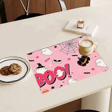 4/6pcs Halloween Ghost, Pumpkin, Bat Print Placemat Set, Woven Polyester Rectangle Tablecloths, Hand Wash Only, Kitchen & Home Decor, Indoor Outdoor Dining Decor - Multicolor - View 22