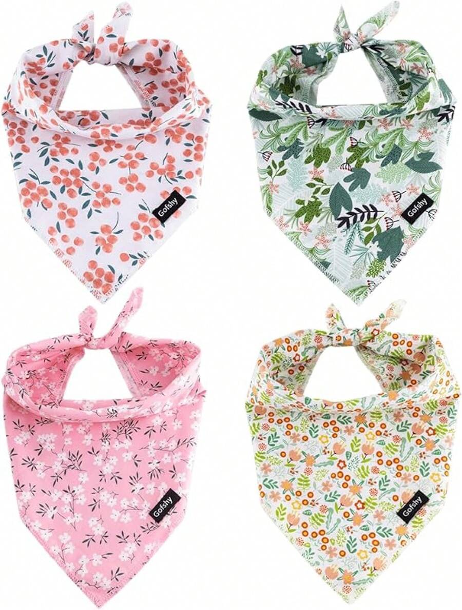 Summer Spring Dog Bandanas-4PCS Pink Green Orange Floral Printing Dog Scarf Bib Kerchief Breed For Dogs Large Medium Pets GiftChristmas - 中等的 - 查看 1