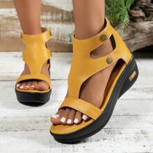 1 Pair Summer New Casual Fashion Women Platform Wedge Sandals, Lightweight Comfy Slip-On Roman Style Ladies Sandals With Back Zipper
