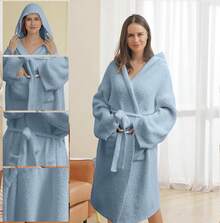Bearberry Hooded Robe Cozy Leopard Robe Lightweight Soft Plush Bathrobe With Pockets For Women - Grey - View 6
