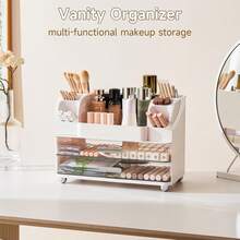Makeup Organizer-Makeup Organizer Vanity With 2 Large Drawers, Cosmetic Display With Holders, Easy To Storage Bathroom Countertop Skincare, Desk Office Supplies, White - 綠色 - 查看 10