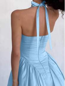 Vestido elegante y sexy de vacaciones, con abertura y nudo en el cuello, plisado para mujer, para primavera/verano