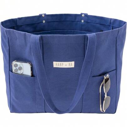 Local Delivery--Extra Large Canvas Tote Bag - Utility With 2 Front Pockets And Laptop Sleeve, Heavy Duty Everyday Tote