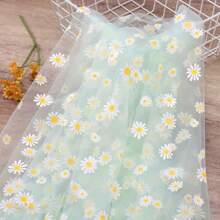 Eleganter Gänseblümchen-Spitze Tischläufer - 200cm, Polyester-Tüll-Stoff in Grasgrün/Champagner/Schwarz - perfekt für Hochzeiten & Sommerfeste, Hochzeitstischdecke, Dekoration, Tischüberzug