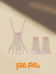 Folli Follie Women's Rose Gold Necklace Earrings Set Crystal Jewelry Set Wedding Bridal Necklace And Earrings, Elegant Luxury Jewelry Set For Women - Rose Gold - View 1