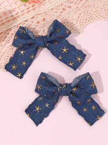 2pcs/6pcs Girls Star Bowknot Hair Clips Hair Accessories For Daily Life