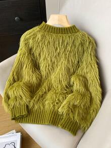 纯色粗针织毛衣、长袖上衣