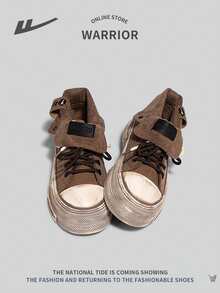 WARRIOR 1 Pair Women's Casual Front Lace Up Sneakers, Niche Personalized Versatile Retro Light Weight Comfortable Non-Slip Outdoor Low-Top Elevator Shoes - 咖啡棕 - 查看 2