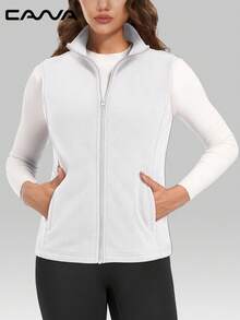 Cavva 女士抓绒背心外套，无袖轻便拉链夹克，保暖柔软，带拉链口袋，适合运动、办公、户外活动、聚会、露营、骑行、徒步旅行等冬季穿着。 - 白色 - 查看 2