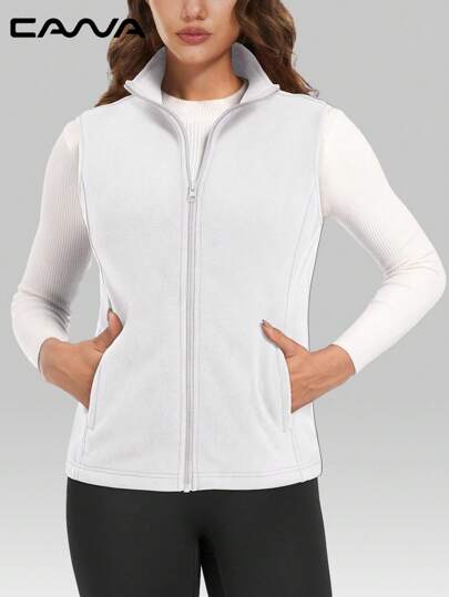 Cavva Dam Fleeceväst Ytterkläder Ärmlösa Lätta Dragkedjajackor Varma Mjuka Västar Med Dragkedjafickor Sport Kontor Utomhusaktiviteter Fest Camping Ridning Vandring, Vinter