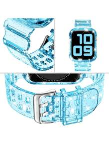 2 In 1 Glitter Bling Crystal Clear Band With Bumper Case Compatible With Apple Watch Band 38/40/41/42/44/45mm,Jelly Sports Protective Replacement Wristband Strap For Apple Watch Strap Compatible With IWatch 8/7/6/5/4/3/2/1/SE Women Man