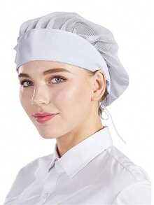 1 件纯色厨师帽，可重复使用发网，可调节弹性厨师工作帽，男女皆宜，适用于餐饮服务和厨房