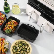 2pcs Air Fryer Silicone Liners, Rectangular Reusable Air Fryer Silicone Baking Mat/Tray, Non-Stick & Easy To Clean - Black - View 2