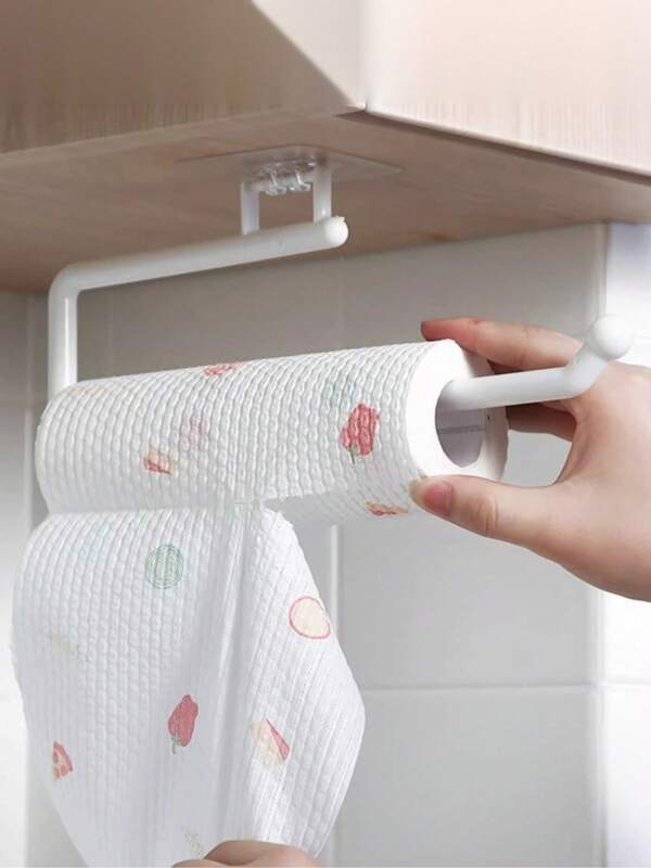 1pc Multi-Function Kitchen Storage Rack, No Drilling Kitchen Paper Towel Holder, Cling Wrap Dispenser, Tissue Paper Hanger, Dishcloth Stand