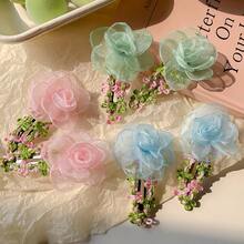 2 pezzi/1 paio di eleganti fermagli per capelli con fiori in pizzo, affascinanti fermagli per ciuffi laterali, bellissimi accessori per capelli per ragazze e donne, adatti per appuntamenti, regali di San Valentino, decorazioni di moda, accessori multifunzionali per uso quotidiano, delicati e diversi fermagli a forma di petali di ciliegio, adatti per essere indossati con centinaia di acconciature, adatti per l'uso quotidiano tutto l'anno, accessori estivi, viaggi, fermagli a pinza, fermagli per capelli, morsetti per capelli