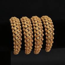 空心金手链，精致的女士珠宝，非洲中东风格开口袖口手链，新娘婚礼派对礼物 - 金黃色 - 查看 3